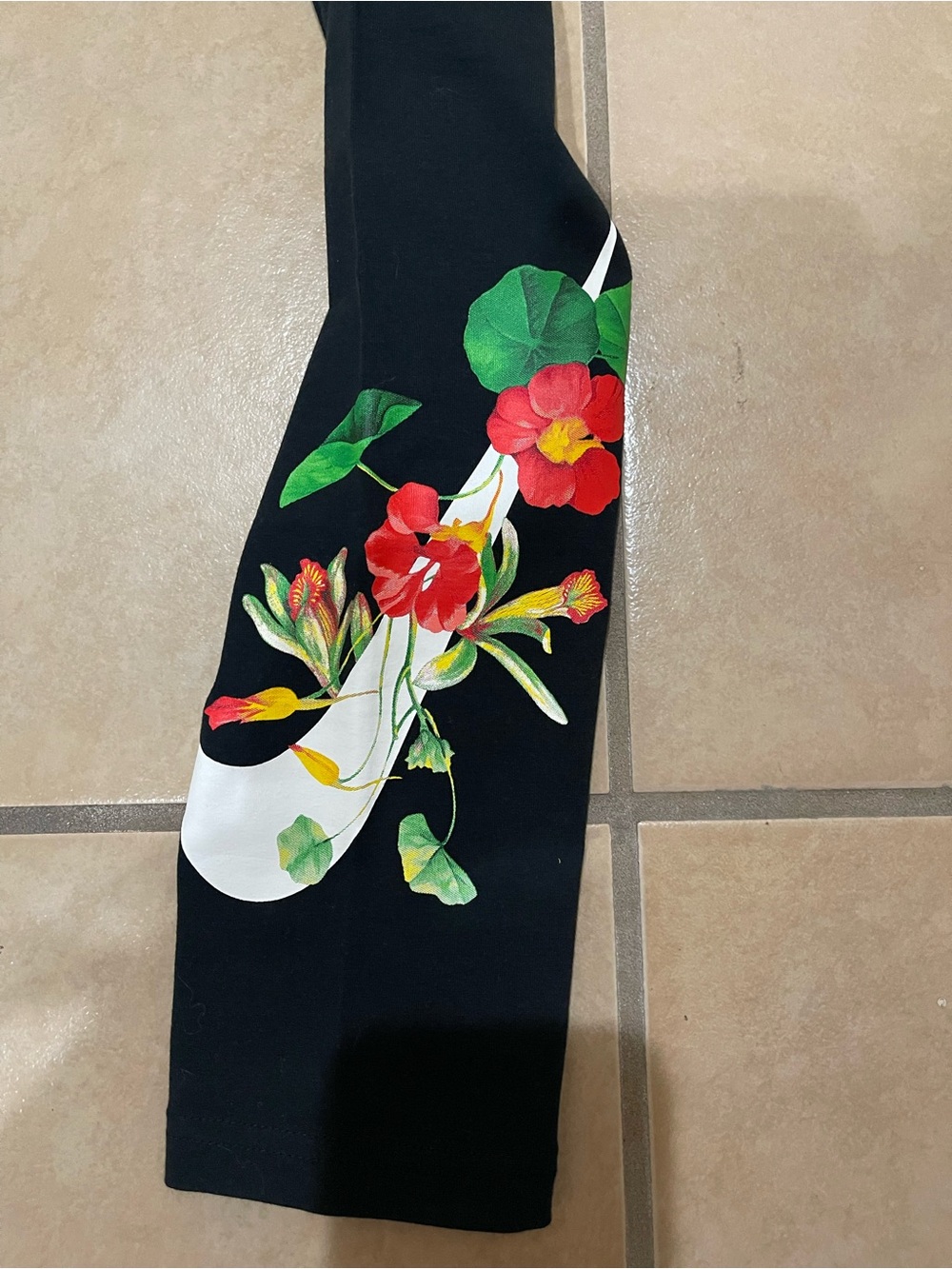 Nike Black Leggings with Blue Floral Accents - Picture 2 of 2